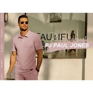 PJ PAUL JONES Mens Short Sets Outfits 2 Piece Waffle Polo Shirts and Shorts Set
